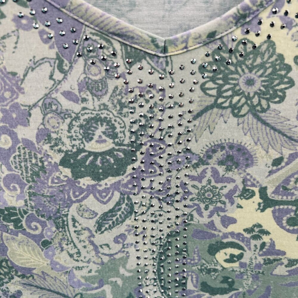 Gloria Vanderbilt Womens Top 3X Green‎ Lavender Short Sleeve Pullover Shirt - Picture 3 of 10